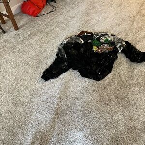 Black Sequin Bomber Jacket with Car Design